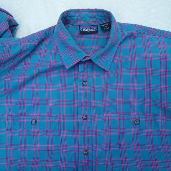Patagonia Men's Button Down Long Sleeve Shirt Blue And Pink Plaid Small S Great - Picture 3 of 5